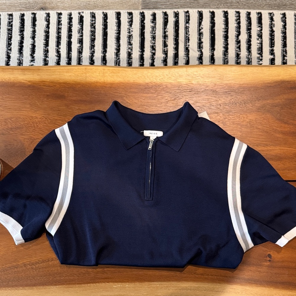 Reiss Dark Blue Polo with Light Stripes